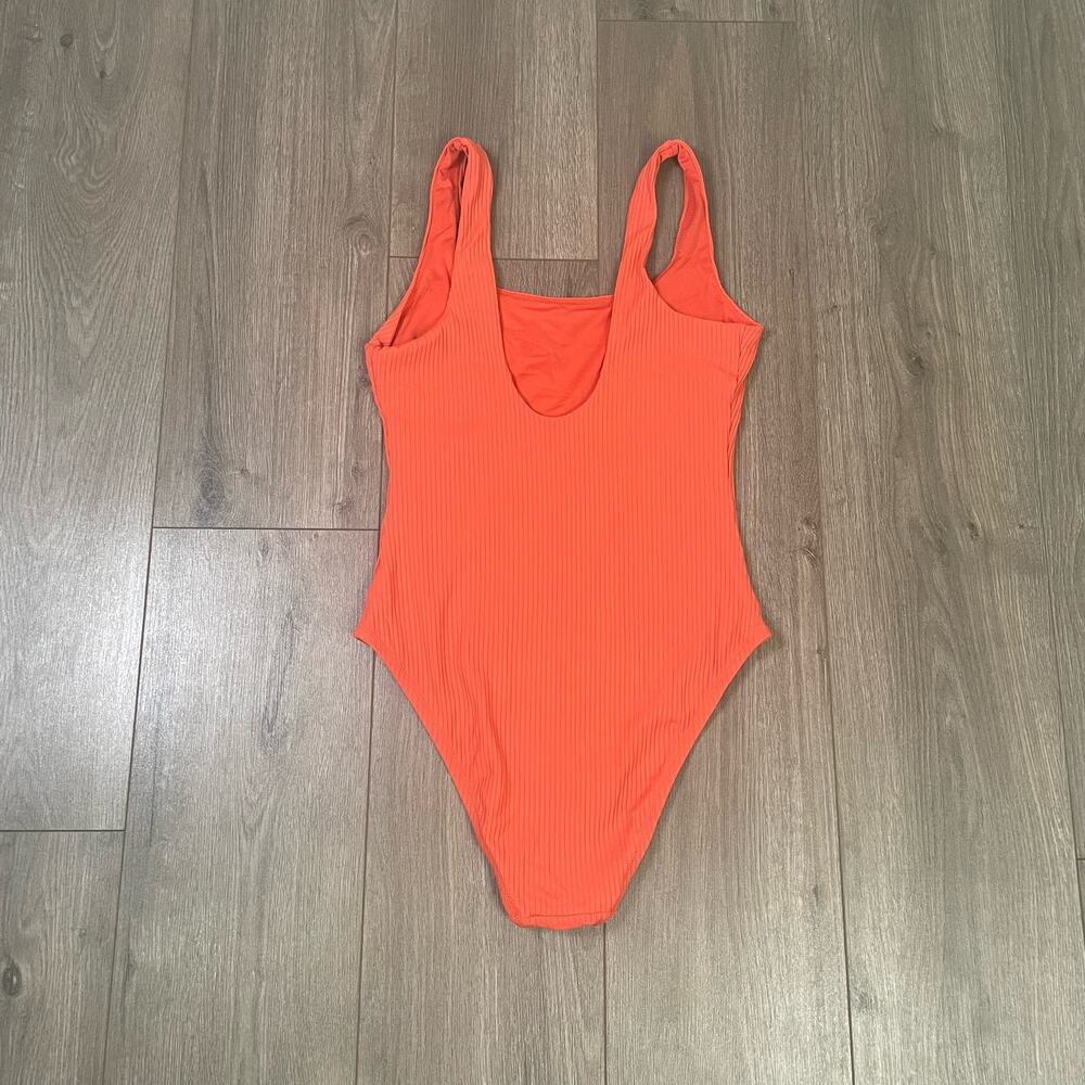 Madewell Ribbed One-Piece Swimsuit in Coral Orange - Picture 3 of 8